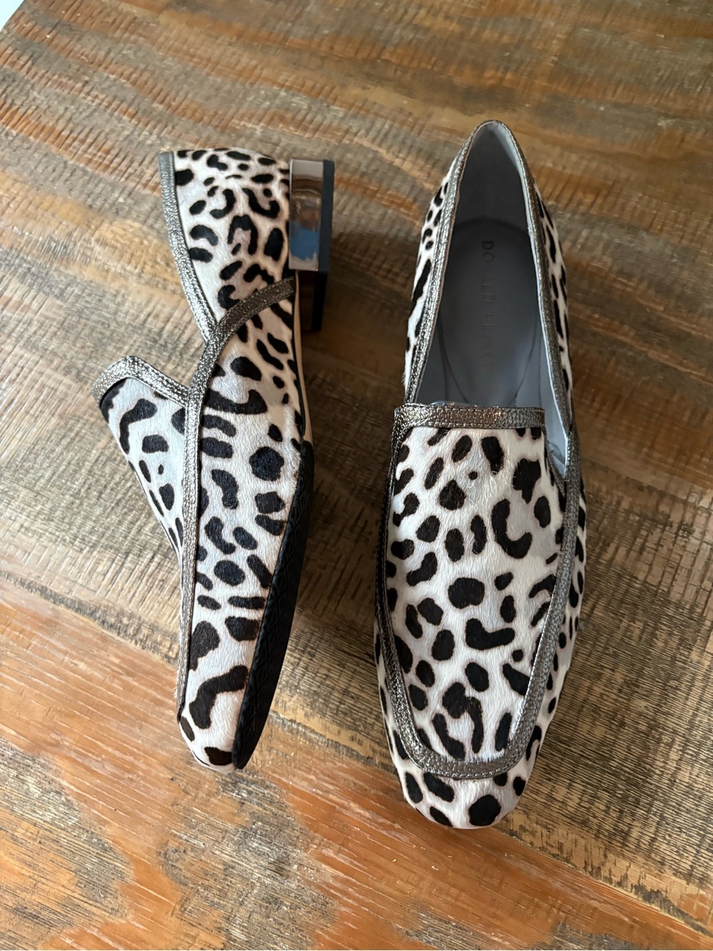 Donald J. Pliner Women’s Leopard Loafers; White and Black; Women’s Size 11